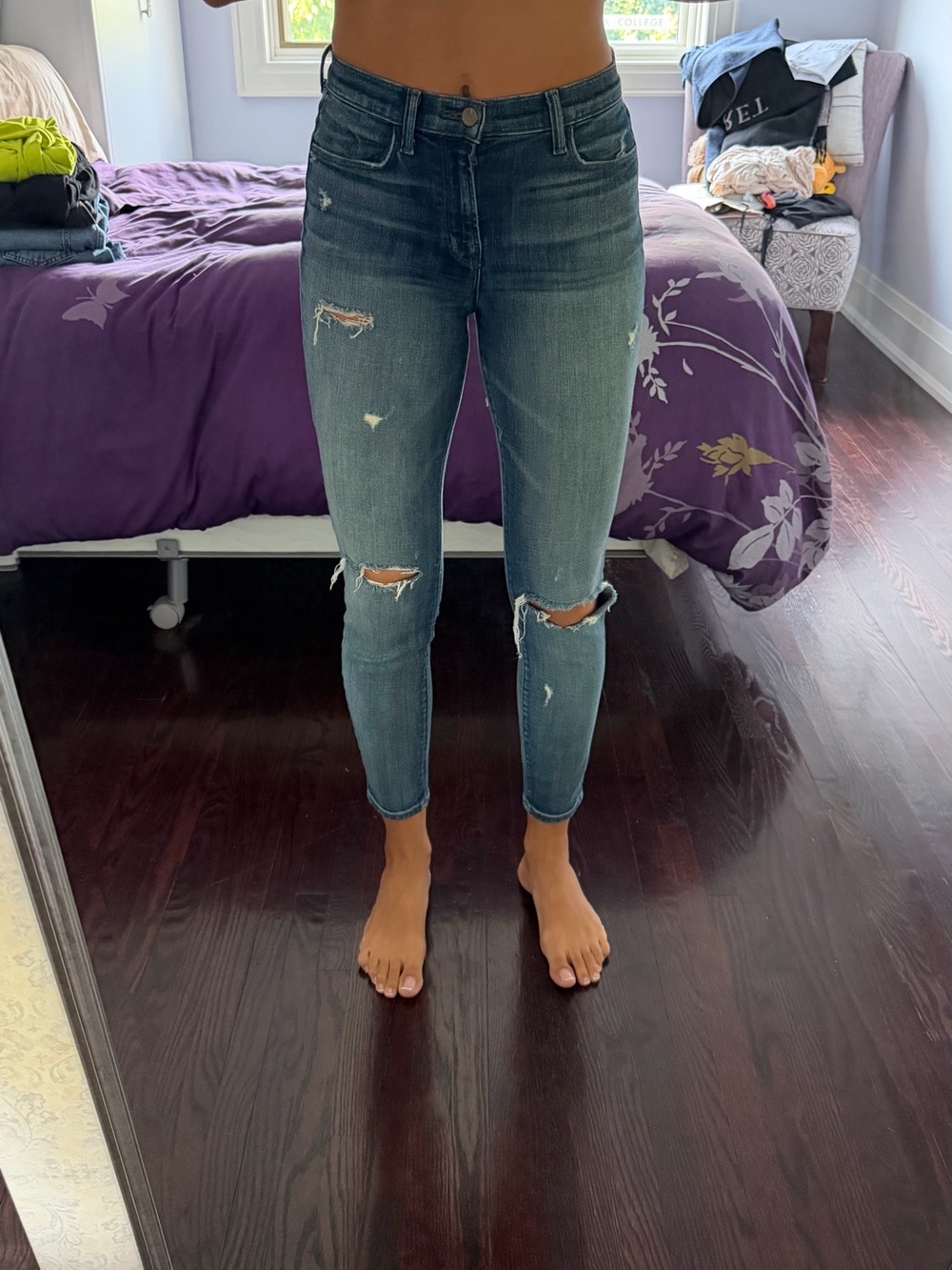 J Brand Distressed Mid-Wash Skinny Jeans